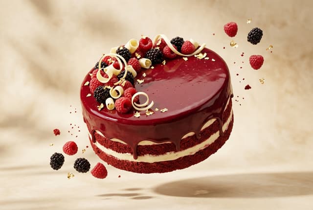 Artisanal 3D berry mirror cake